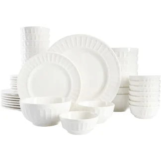 White Embossed Trim Dish Set