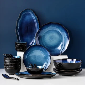 Wavy Edge Blue Dish Set