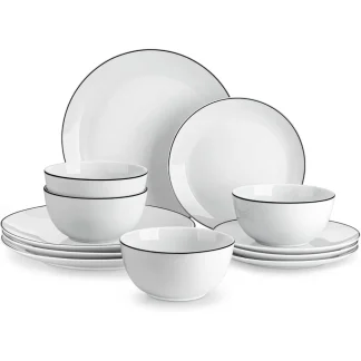 Black Trim Round Dish Set